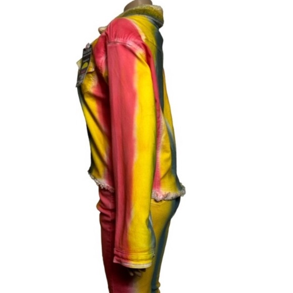 Glory Denim Trucker Jacket Tie Dye  sherpa lined fray hem  Size 3X  X Large - Picture 10 of 17